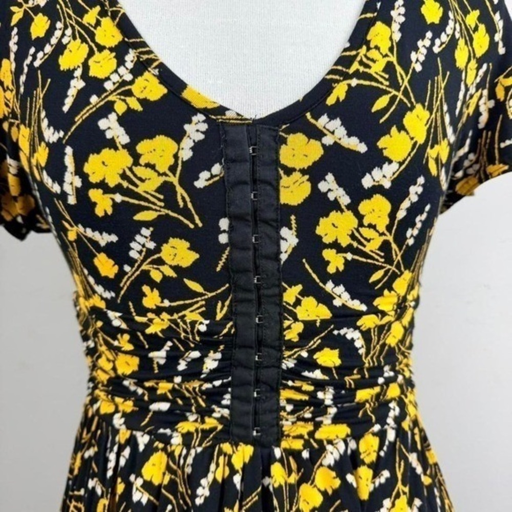 Yellow and Black Maeve Anthropologie Floral Mini Dress - Picture 3 of 7